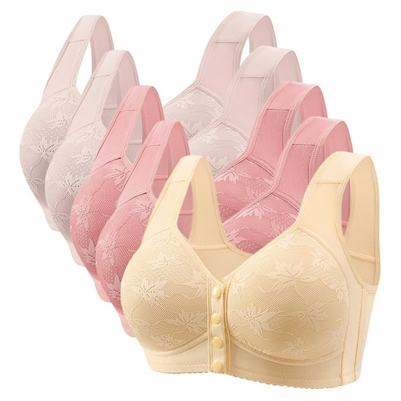 5PC Daisy Bras for Older Women Button Front Closure Comfortable Everyday Bras No Underwire Wireless Bra 2025