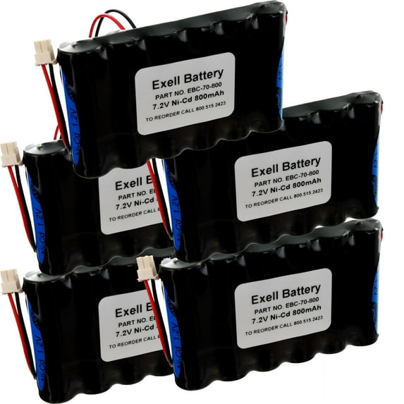 5PC Exell NiCD 7.2V 1000mAh Back-Up Battery for Security Alarm Systems K10145X10