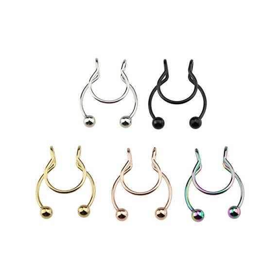 5PC Nose Rings - 20G Clip-on Hoop Septum Jewelry Set, Non-Piercing Stainless Steel Cartilage Earrings & Lip Rings, Nose Piercing for Women & Men