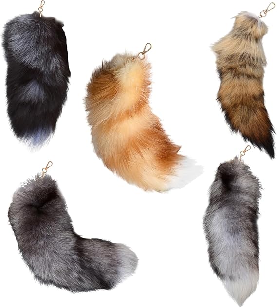 5PC Faux Fox Tail Keychain Pendant, 40CM Fox Tail Keychain Accessories, Soft Fluffy Charm Keyrings Animal Tail for Bag