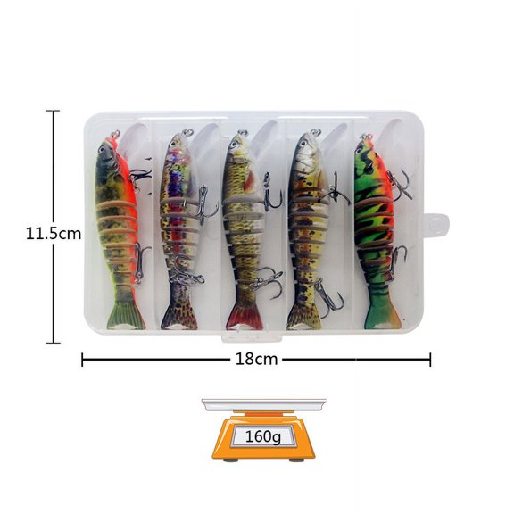 5PC Fishing Lures Jigs Multi-Section Fish Five-Color UV Printed Plastic Hard Lure Set Minnow