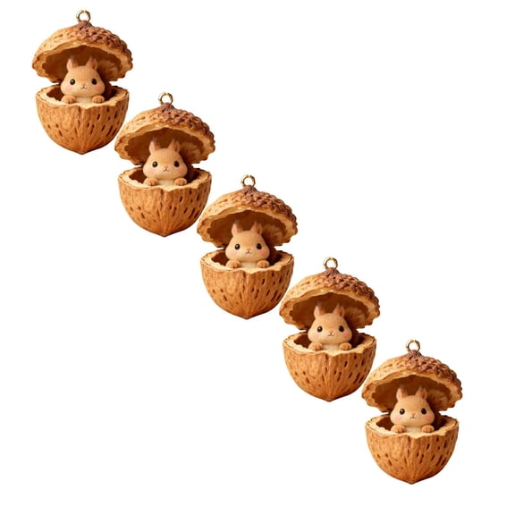 5PC Forest Animal Pecan Ornaments Cozy Forest Christmas Ornaments, 2026 New Walnut Animal Decoration, Woodland Creature Hanging Ornament, 2D Acrylic Hanging Ornament for Home Decor