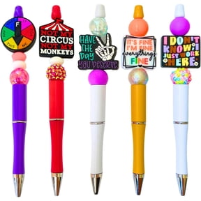 5PC Funny Bead Ink Ball Point Pens with Sayings for Adults Fun Sarcastic Sarcasm Humorous Hilarious Snarky Sassy Rude Sass Cool I Just Work Here Its Fine Office Coworkers Stationary Gift for Women