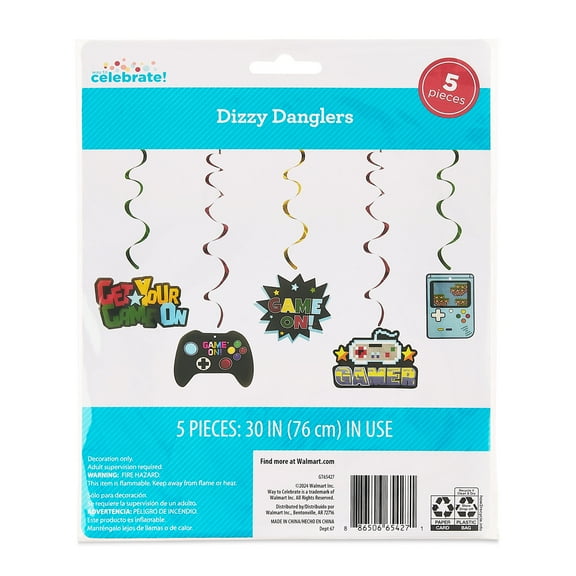 Multicolor Gamer Dizzy Paper Party Danglers, 5 Pieces, by Way To Celebrate