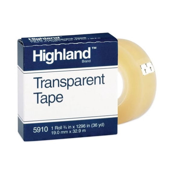 5PC Highland Transparent Tape, 1" Core, 0.75" x 36 yds, Clear