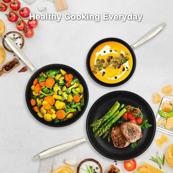 5PC Induction Cookware Set with Tempered Glass Lids, Non Toxic Cooking Set, Oven Safe & Dishwasher Safe