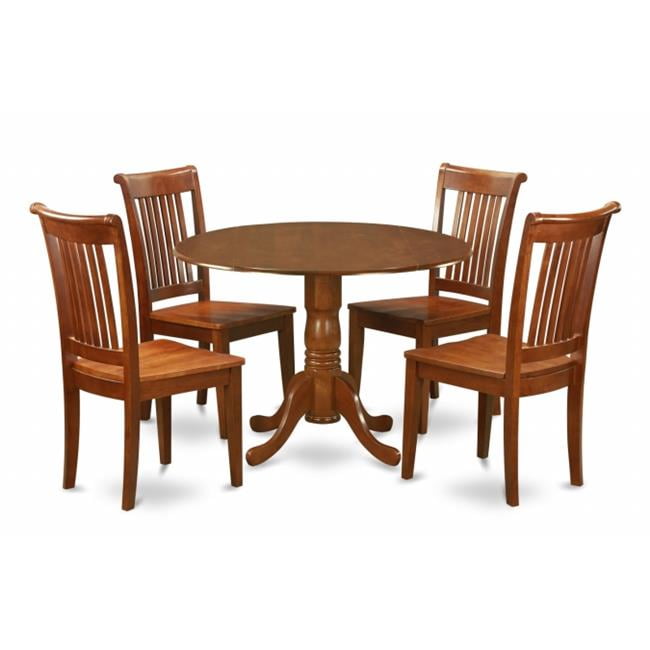 5PC Kitchen Round Table Featured 2 Drop Leaves and 4 Chairs with Wood ...
