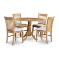 thumbnail image 1 of 5PC Kitchen Round Table with 2 Drop Leaves and 4 Slatted-back Chairs with Microfiber Upholstered Seat, 1 of 1
