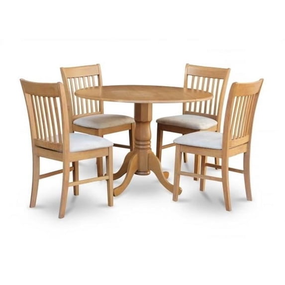 5PC Kitchen Round Table with 2 Drop Leaves and 4 Slatted-back Chairs with Microfiber Upholstered Seat