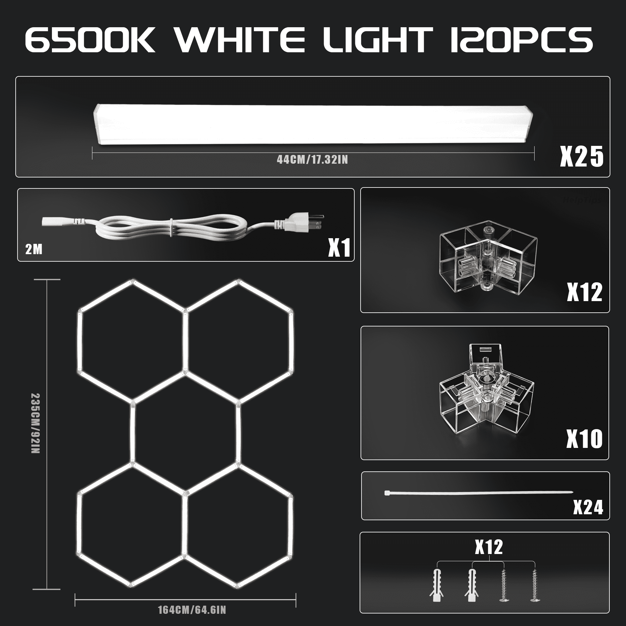 5Hexagon-25Pack LED Garage Lights, Large Panel 6500K Ultra Bright Ceiling Light for Garage, Workshop & Industrial Lighting, Car Detailing Shop,Bright Ceiling Lights, Basement, Gym,Durable
