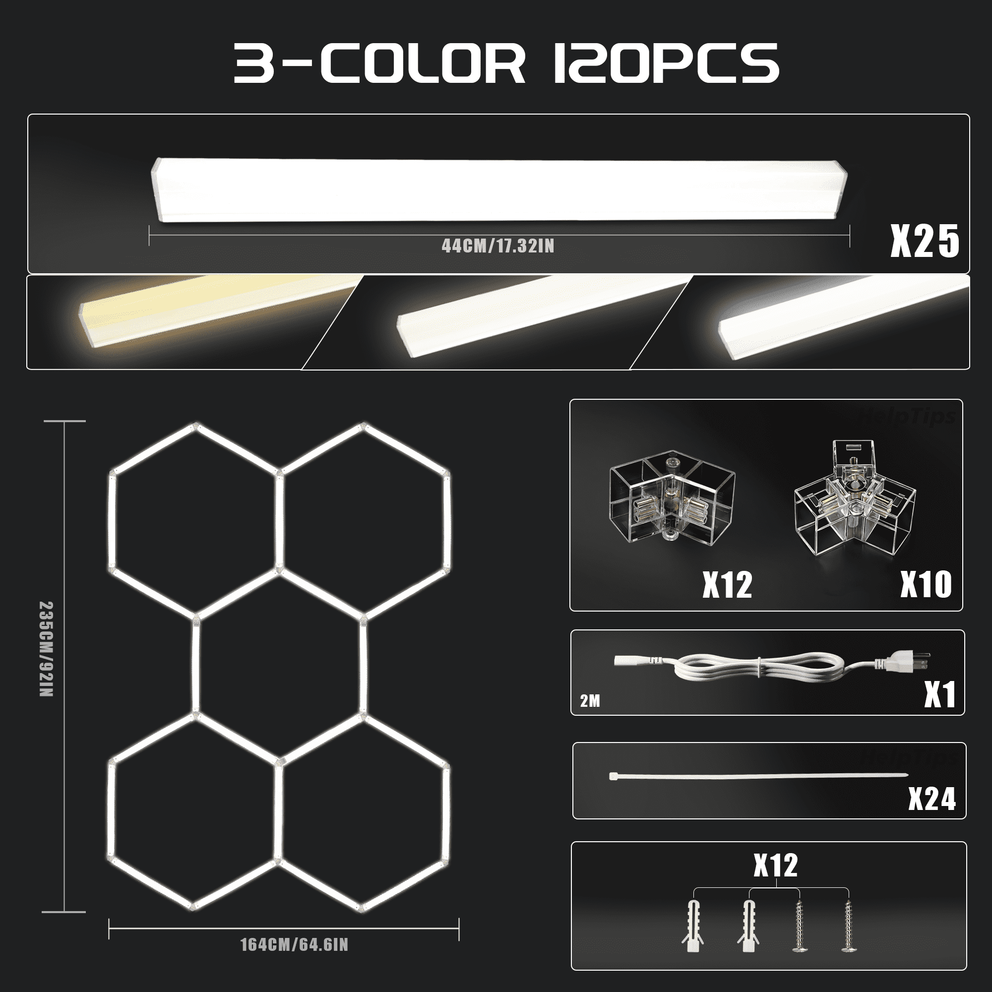 5Hexagon-Tricolor Garage Lights, Large Panel 6500K Ultra Bright Ceiling Light for Garage, Workshop & Industrial Lighting, Car Detailing Shop,Bright Ceiling Lights, Basement, Gym,Durable