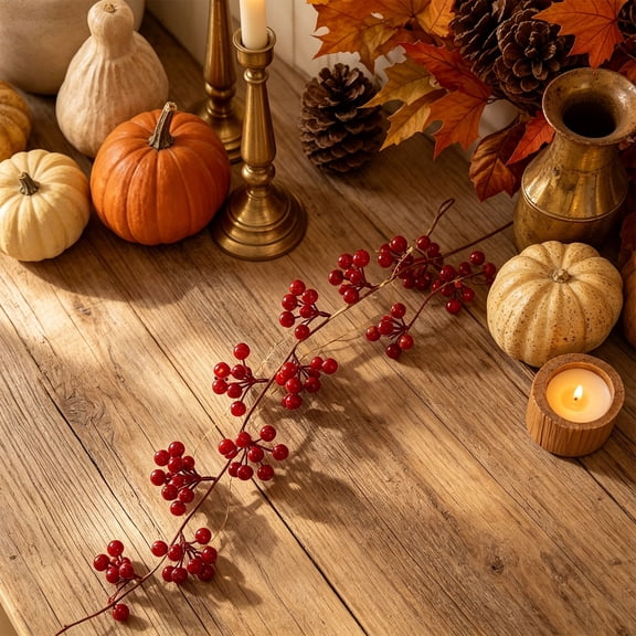 5PC Long Artificial Red Berry Hanging VineBendable Fake Berry Stems Garland SeasonalDecor For Fall Thanksgiving Mantel Door Wall Arrangement halloween decorations indoor