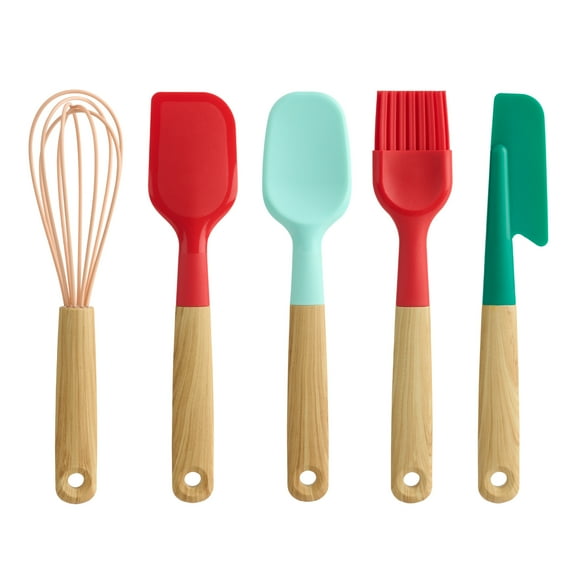 Holiday Time 5-Piece Mini Baking Tools. Red, Green, Pink and Blue