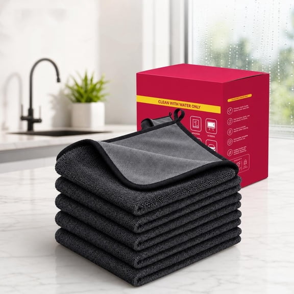 5PC Magic Cleaning Cloths, 16x12 Inch Microfiber Magic Cloth, Reusable Lint Free Streak Free Cleaning Towels, for Stainless Steel, Glass, Mirrors, Windows, Kitchen, Bathroom, Car & Screens