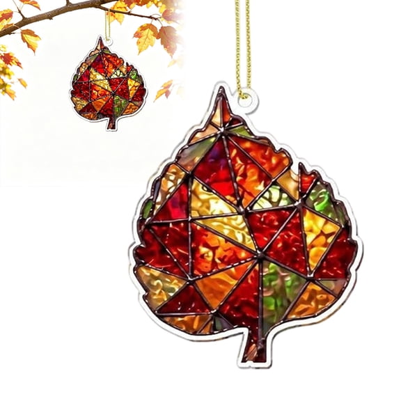 5PC Maple Leaf Acrylic Suncatcher, Maple Stained Glass Style Window Hanging Ornament with Pre-drilled Hole, Faux Stained Glass Fall Decor for Wall Door Home, Autumn Thanksgiving Decoration, 4x4 Inch