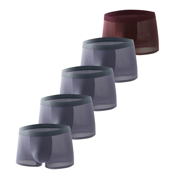 5PC Men Sexy Mesh Fishnet Underwear Breathable Cool Boxer Briefs Comfort Soft Solid Color Boxers Shorts