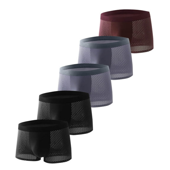 5PC Men Sexy Mesh Fishnet Underwear Breathable Cool Boxer Briefs Comfort Soft Solid Color Boxers Shorts