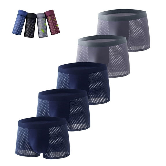 5PC Men's 100% Polyester Underwear, Breathable Mesh Side, Moisture-Wicking, Elastic Waist, L Size, Gray, Multipack