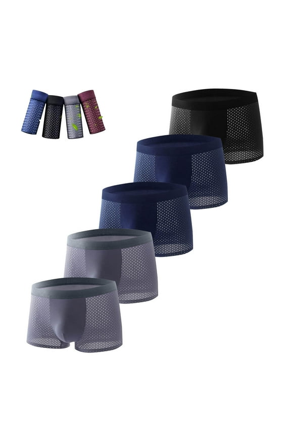 5PC Men's Polyester Mesh Underwear - L, Gray, Moisture Wicking, Breathable, Durable for Daily & Active Wear