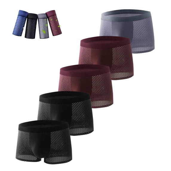 5PC Men's Underwear Polyester Mesh - Breathable, Moisture-Wicking, Black 2XL (Plus Size) - Durable, Machine-Washable for Daily & Active Wear