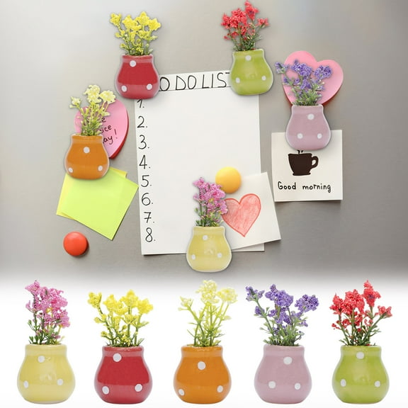 5PC Mini Ceramic Vase Magnets for Fridge, 2025 Cute Mini Bud Vases Magnetic,Funny Magnetic Flower Vases 3D Plant Magnets for Refrigerator Kitchen Locker Office Decoration(5PCS)