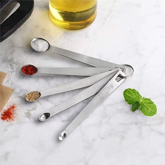 5PC Mini Measuring Spoon Set,Stainless Steel Measuring Spoons for Cooking Baking, Tablespoon Teaspoon for Dry or Liquid Ingredients, Fits in Spice Jar, 1/64 1/32 1/16 1/8 1/4 tsp