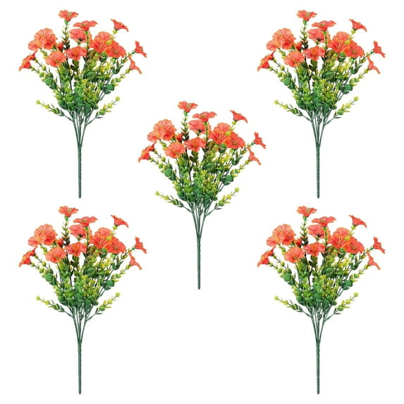 5PC Outdoor Artificial Flowers, Realistic Silk Morning Glory, Weather-Resistant Garden Decor, UV-Protected, Low Maintenance, Patio/Planter Arrangements, Fade-Proof, Injection Molded Stems