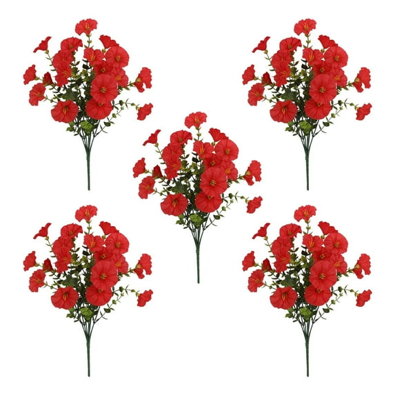 5PC Outdoor Artificial Flowers, Realistic Silk Morning Glory, Weather-Resistant Garden Decor, UV-Protected, Low Maintenance, Patio/Planter Arrangements, Fade-Proof, Injection Molded Stems