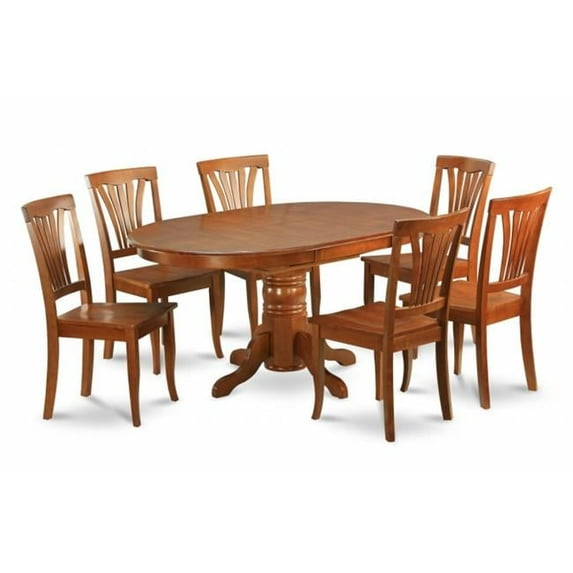 5PC Oval Dining Set with Single Pedestal with 18 in. leaf Table and 4 wood seat chairs in Brown
