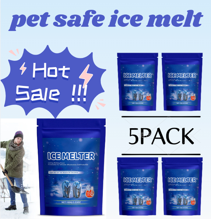 5PC Pet Safe Snow \u0026 Ice Melt Salt, 100g Bag, Concrete Safe for Pet Friendly Snow Removal, Effective for Driveway \u0026 Sidewalk Ice Melt, Works Down to -15°F