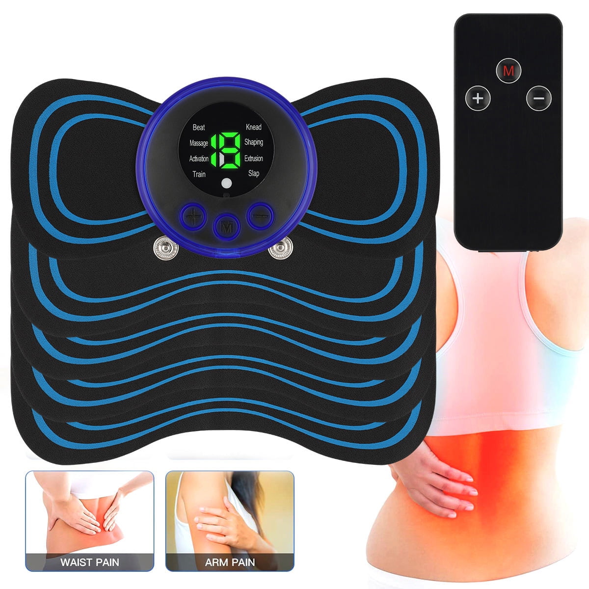 EMS Mini Neck Massager, Lymphatic Drainage Massager, Portable Mini Back  Massage Device for Neck Shoulder Back Waist, Remote Control with 8 Modes 19