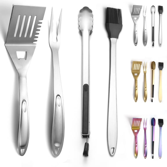 5PC Professional Griddle Accessories Set, Stainless Steel Grill BBQ Spatula Set, Complete Flat Top Grill Tools Kit for Men Women Indoor/Outdoor Hibachi Grilling