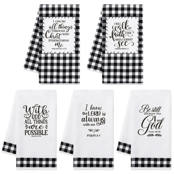 5PC Religious Christian Kitchen Dish Towels - Absorbent Dishwashing Tea Towels Bible Verse Kitchen Towels Bar Hand Dish Cloths Christian Gifts for Women Men Housewarming Decoration
