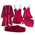 thumbnail image 1 of 5PC Pajama for Women Sets Plus Size Short Sleeve V-Neck Sleepwear Sets Women Summer Casual Daily Leisure Shorts Sets Wine 3XL, 1 of 3