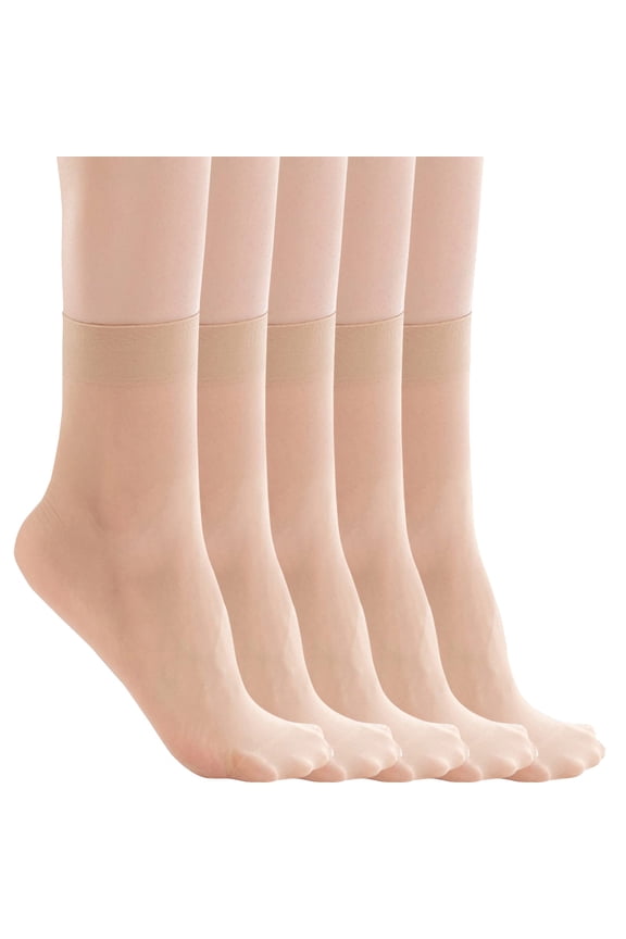 5PC Sheer Nylon Socks for Women LSQii Short Ultra Thin Mesh Ruffle Ankle Socks Through Cool Silk No Slip Crew Socking Everyday Wear Spring Summer Beige