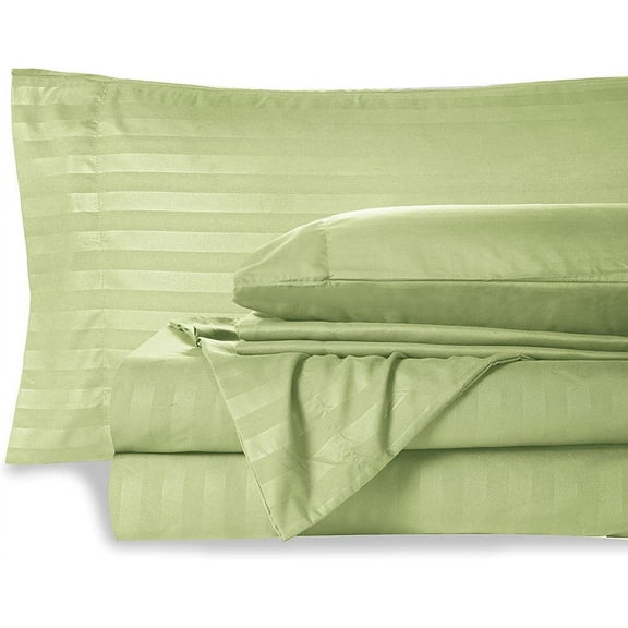 Top Split King 39" x 80" Bed Sheet Set for Adjustable Bed- 100% Cotton 14" Deep Pocket Top Split 5 PC Sheet Set- 400 Thread Count, Hotel Luxury Soft Sheets (Sage Stripe)