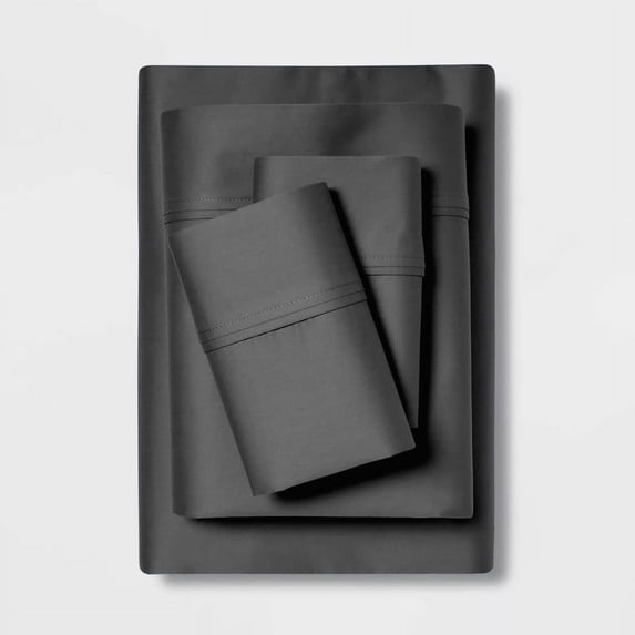 5PC Split Sheet Set-1 Flat Sheet, 2 Fitted Sheet with Fits Up to 15" Deep Pocket & 2 Pillowcover-400TC-100% Egyptian Cotton-Easy Fit & Soft-Dark Gray Solid-Split Queen Size