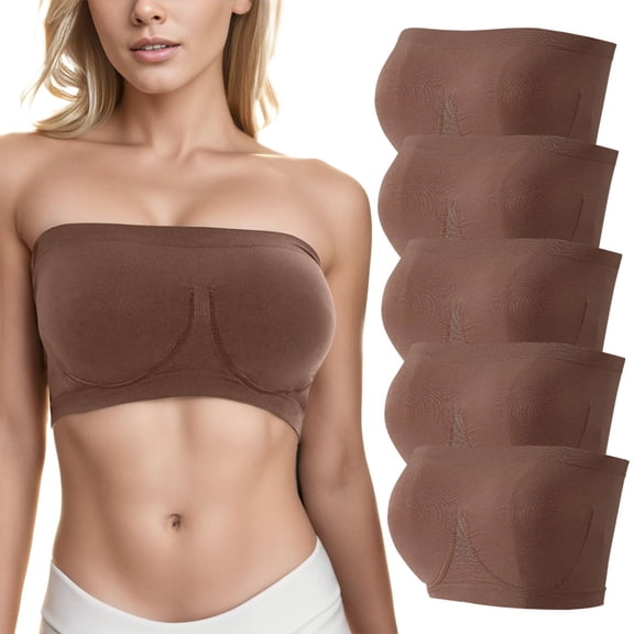 5PC Sports Bras For Women Plus Size Strapless Bra Bandeau Tube Padded Top Stretchy Yoga Fitness Bra Bra Packs for Women Sports Bra with Non Removable Pads Womens Sports Bra Women Bra Set And Underwear