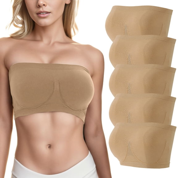 5PC Sports Bras For Women Plus Size Strapless Bra Bandeau Tube Padded Top Stretchy Yoga Fitness Bra Bra Packs for Women Sports Bra with Non Removable Pads Womens Sports Bra Women Bra Set And Underwear