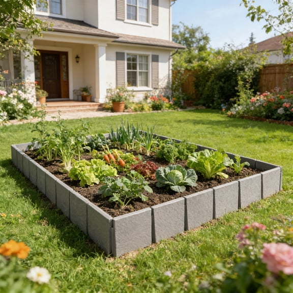5PC Stones-like 3D Plastic Garden Fence, Weatherproof Retaining Partition for Flowerbeds Yard, Gray 7.9x7.9 Inch Panels for Outdoor Landscaping
