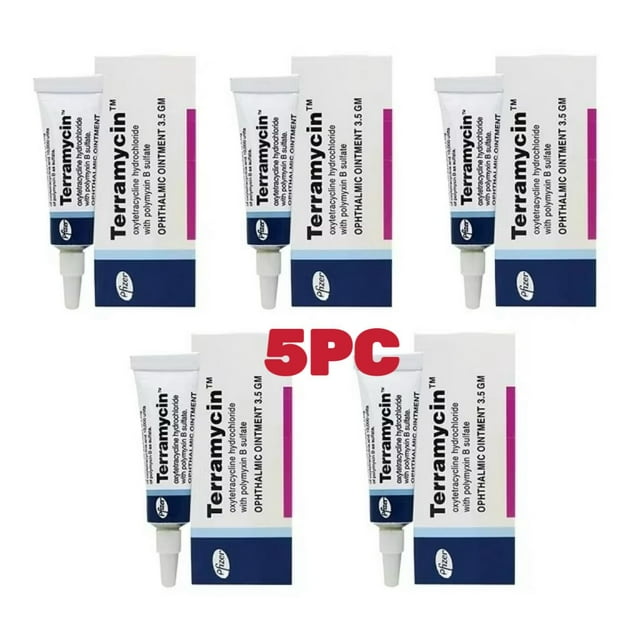 5PC Terramycin Antibiotic Ointment for Eye Infection Treatment in Dogs