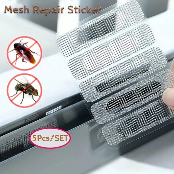 5PC Window Screen Repair Patches - Self-Adhesive Mesh Repair Kit for Window Screens, Door Screens with Easy Application - Homeowners, DIY Enthusiasts for Fixing Tears, Holes in Window & Door Screens