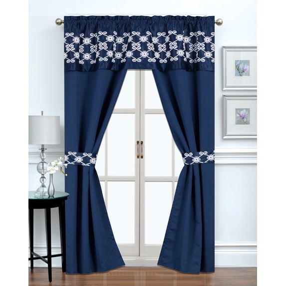 5PC Window Set, Regal Home Collections Leila Embroidery Blackout Rod Pocket Curtain Panel