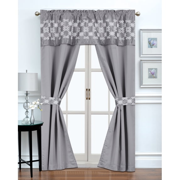 5PC Window Set, Regal Home Collections Leila Embroidery Blackout Rod Pocket Curtain Panel