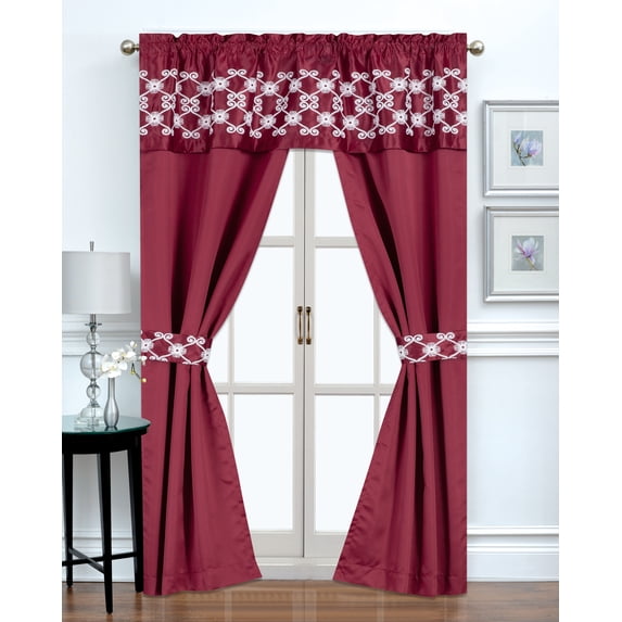 5PC Window Set, Regal Home Collections Leila Embroidery Blackout Rod Pocket Curtain Panel