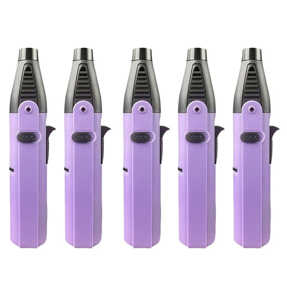 5PC Windproof Jet Flame Butane Lighter with Safety Lock 360 Degree Ignition Adjustable Flame Portable Metal Lighter for Candle Camping (No Fuel Included)