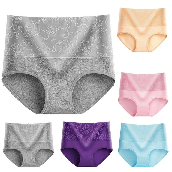 5PC Women Cotton Underwear High Waist Tummy Control Panties Ladies Panty Plus Size Briefs