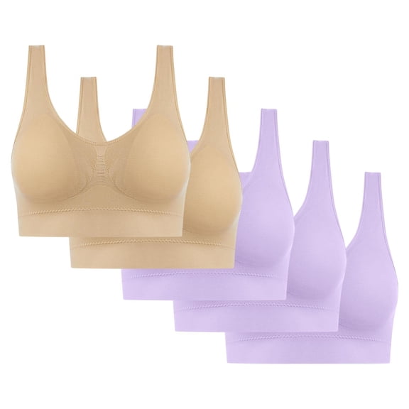 5PC Women's All-Day Comfort Bra - Seamless Wireless Yoga & Sleep Crop | Low-Impact Support for Lounging & Light Workouts