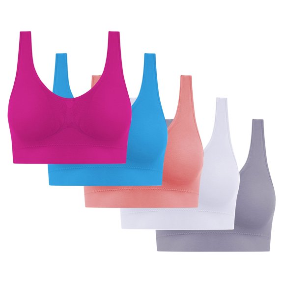 5PC Women's Cooling Seamless Bra Multipack - Wireless Low-Impact Yoga & Sleep Bras | Large Size Breathable Everyday Comfort