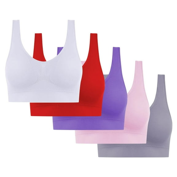 5PC Women's Cooling Seamless Bra Multipack - Wireless Low-Impact Yoga & Sleep Bras | Large Size Breathable Everyday Comfort